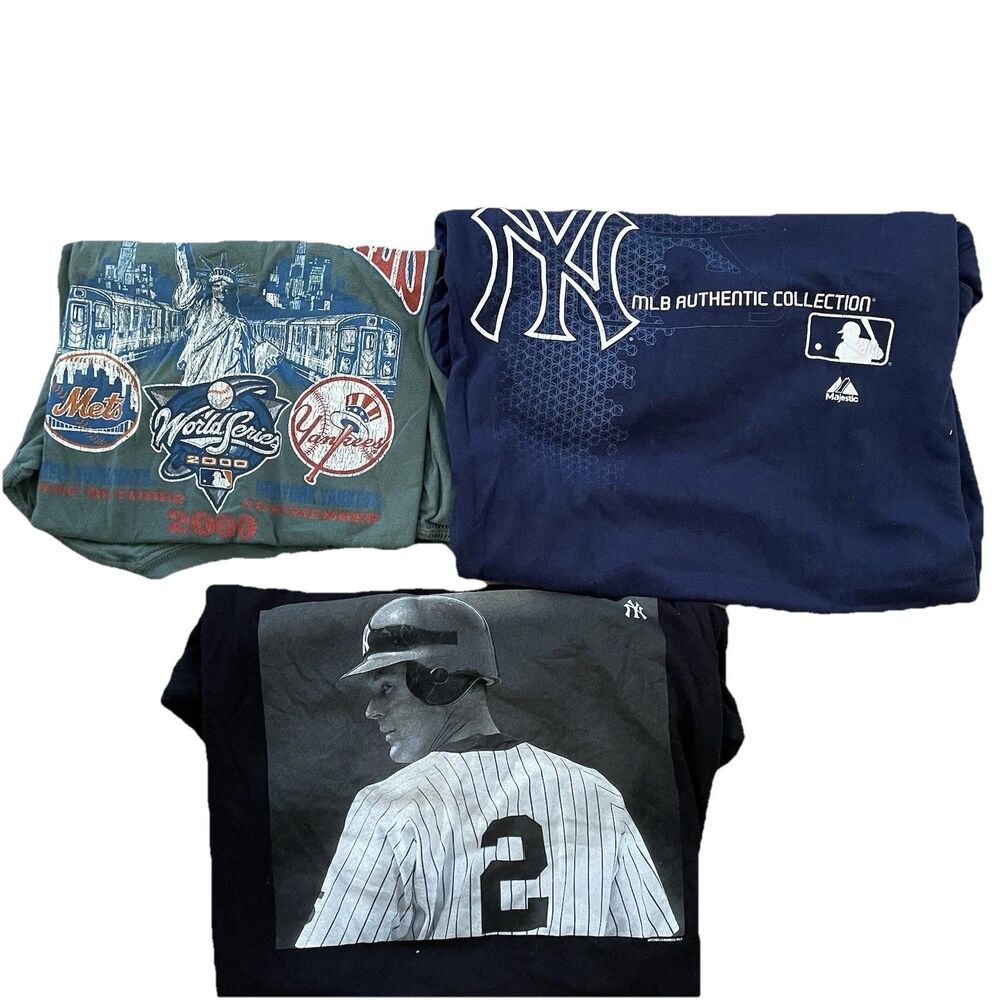 3pc Mens New York Yankees T-Shirts Lot Size L/XL Mitchell & Ness Majestic Bundle